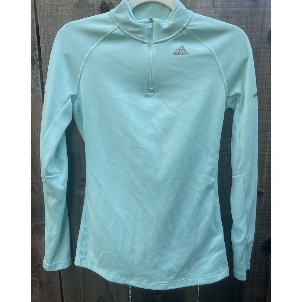 Adidas Climalite Running Top Long Sleeve 1/4 Zip Sz Sm Pullover Women turquoise
